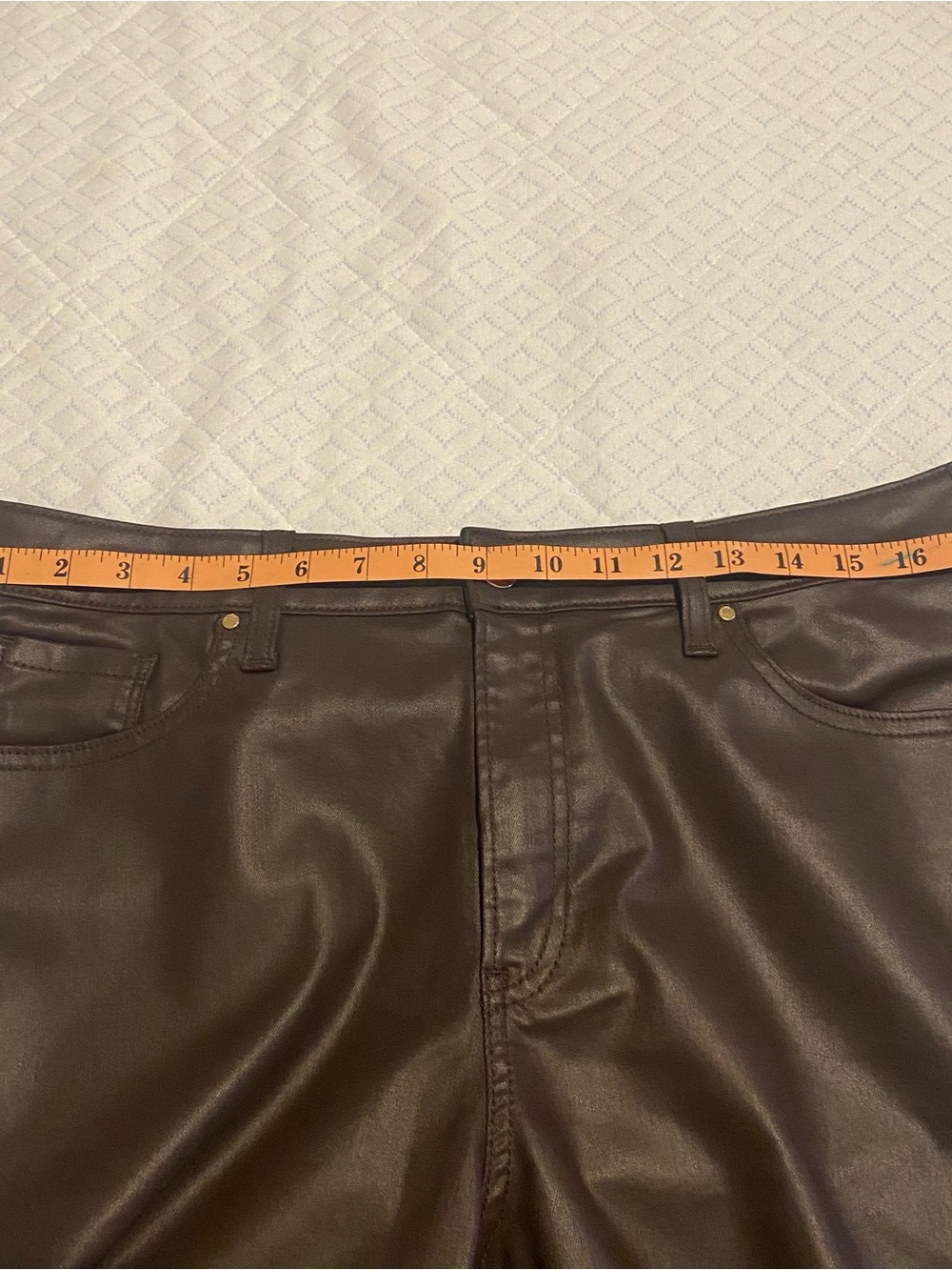 Chico's Brown Denim Coated Pants Women’s Size 14R - Picture 9 of 10
